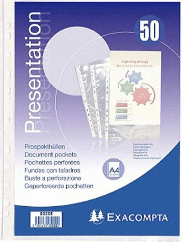 SACHET DE 50 POCHETTES PERFOREES POLYPROPYLENE LISSE 6X100E - A4 - EXACOMPTA - NC