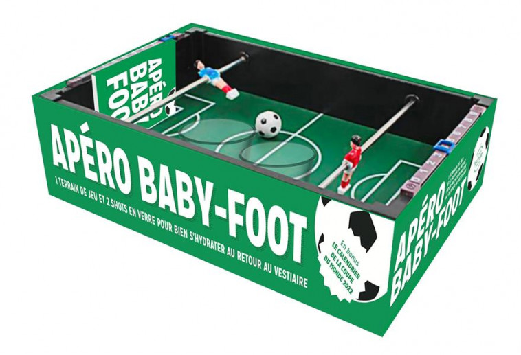 COFFRET APERO BABY FOOT - 1 TERRAIN DE JEU ET 2 SHOTS EN VERRE POUR BIEN S-HYDRATER AU RETOUR AU VES - XXX - HACHETTE