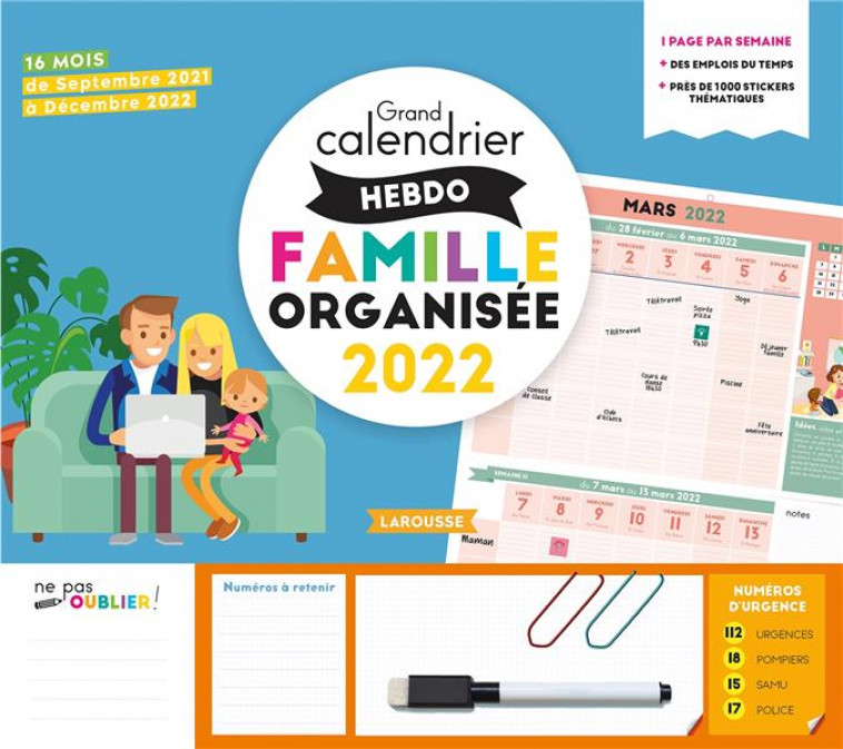 GRAND CALENDRIER HEBDOMADAIRE  FAMILLE ORGANISEE 2022 - XXX - NC