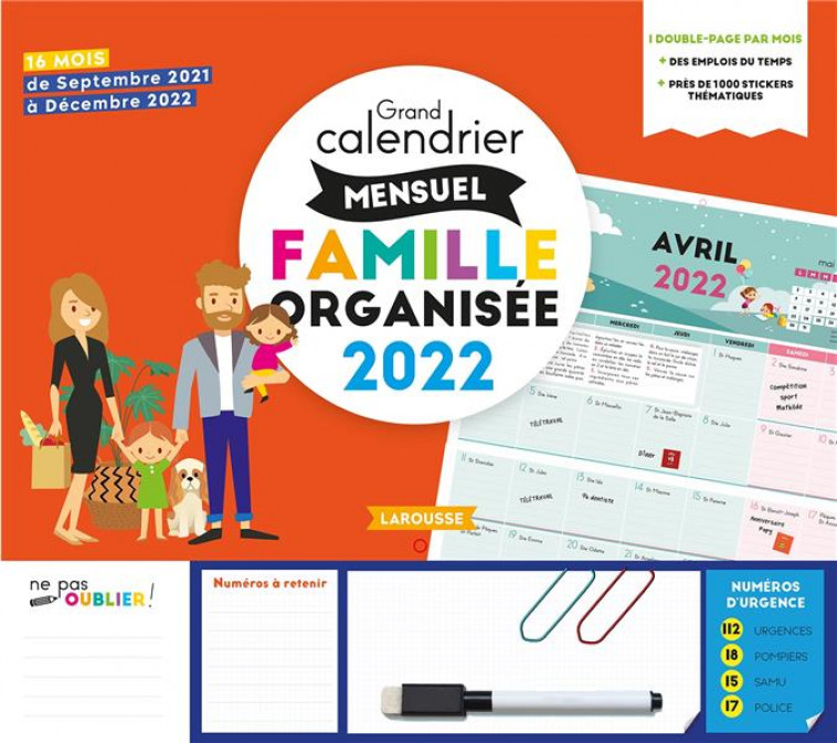 GRAND CALENDRIER MENSUEL  FAMILLE ORGANISEE 2022 - XXX - NC