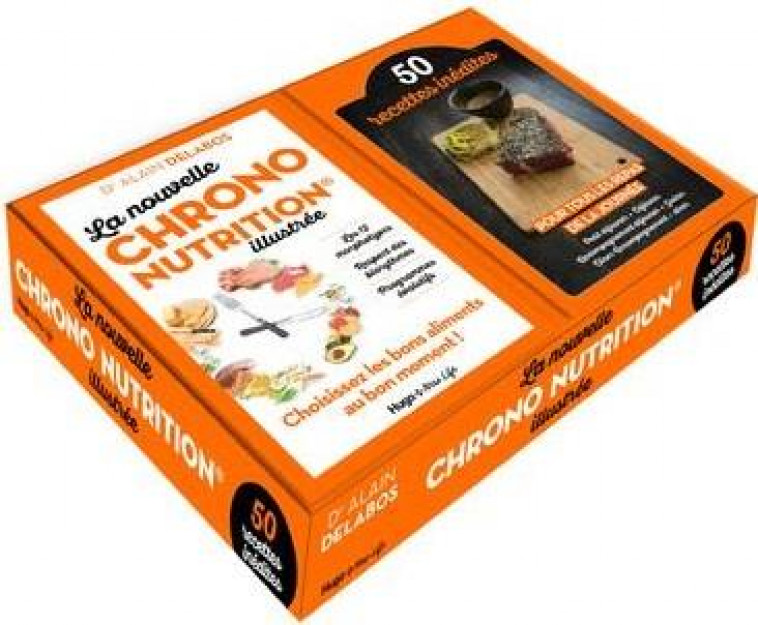 COFFRET LA NOUVELLE CHRONO NUTRITION ILLUSTREE - INCLUS LE LIVRE ET 50 FICHES RECETTES - DELABOS/SAHB - HUGO JEUNESSE