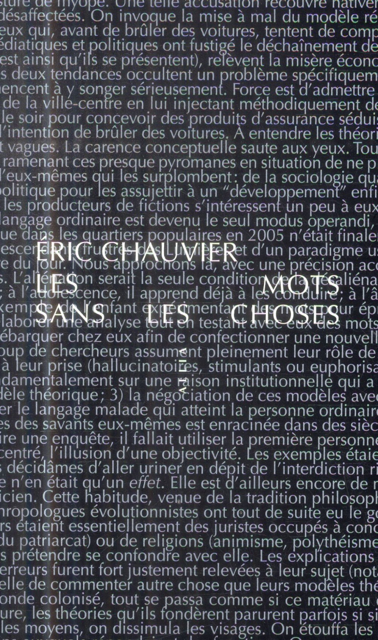 LES MOTS SANS LES CHOSES - CHAUVIER ERIC - Allia