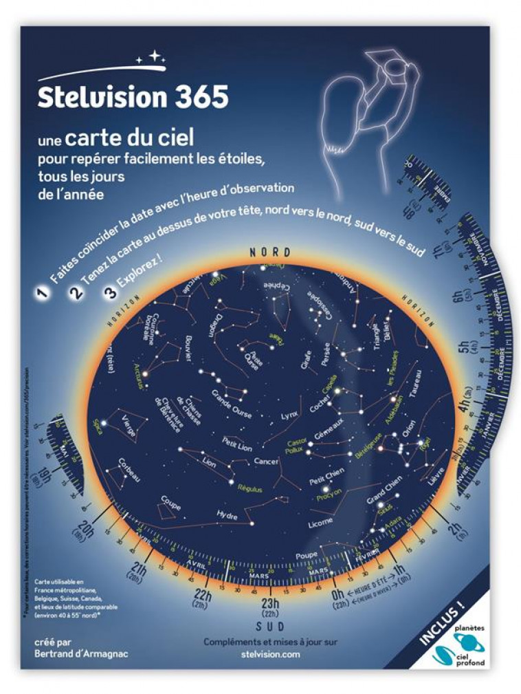 STELVISION 365 - UNE CARTE DU CIEL POUR REPERER FACILEMENT LES ETOILES, TOUS LES JOURS DE L-ANNEE - D-ARMAGNAC BERTRAND - STELVISION