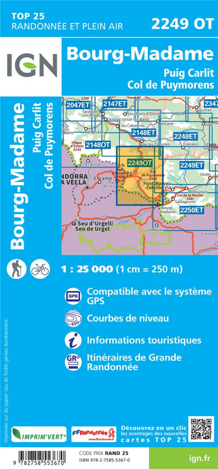 2249OT : BOURG-MADAME  -  PUIG CARLIT COL DE PUYMORENS (6E EDITION) - COLLECTIF IGN - MICHELIN