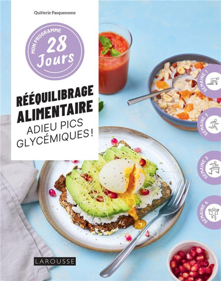 REEQUILIBRAGE ALIMENTAIRE, ADIEU PICS GLYCEMIQUES ! - 1 PROGRAMME + 30 RECETTES : SANS CULPABILITE E - PASQUESOONE Q. - LAROUSSE