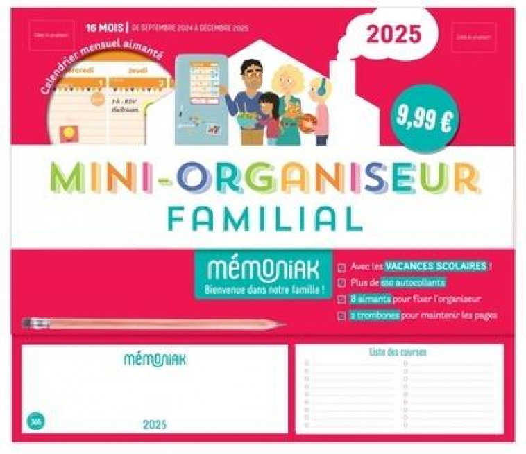 MINI-ORGANISEUR FAMILIAL MEMONIAK, CALENDRIER FAMILIAL MENSUEL (SEPT. 2024- DEC. 2025) - XXX - NC