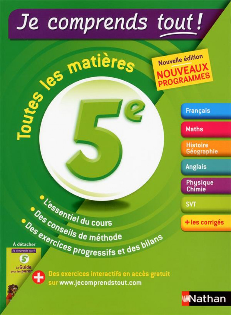 JE COMPRENDS TOUT TOME 7 : 5EME  -  TOUTES LES MATIERES (EDITION 2016) - COLLECTIF - Nathan