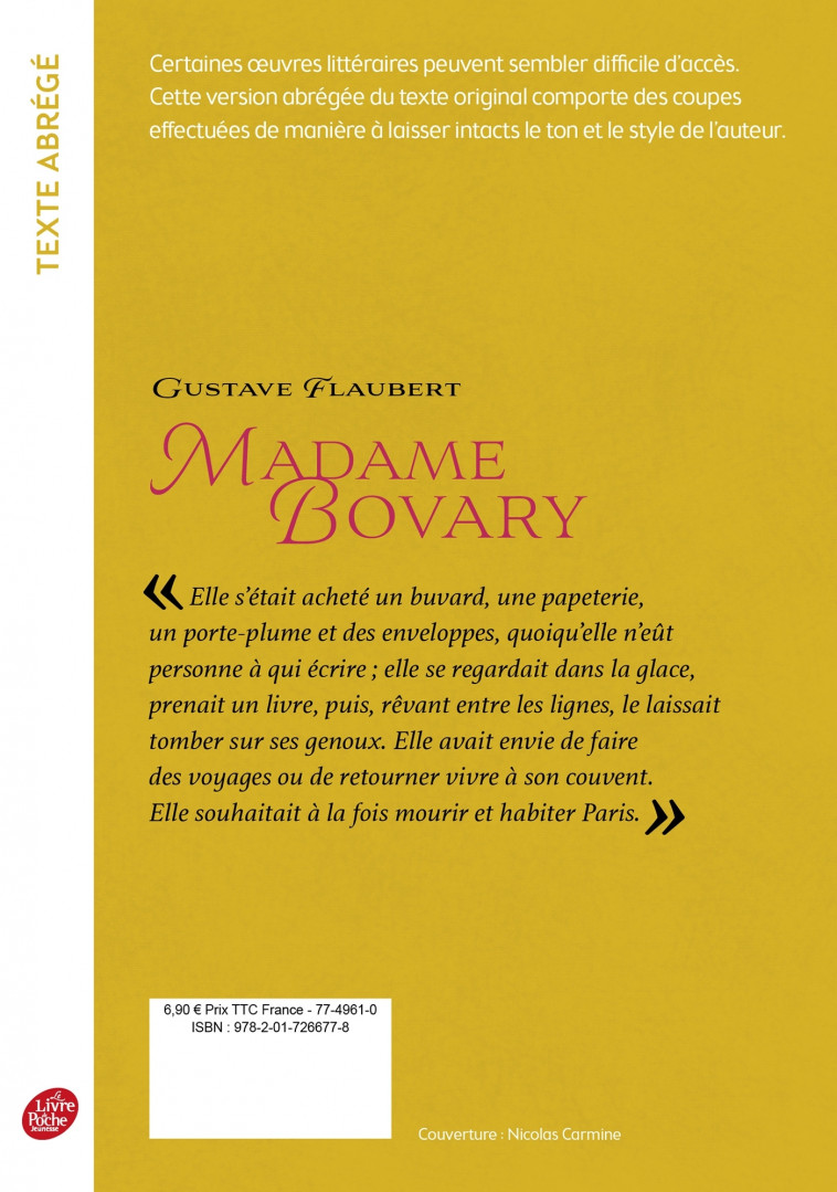 Madame Bovary - Edition abrégée - Flaubert Gustave - POCHE JEUNESSE