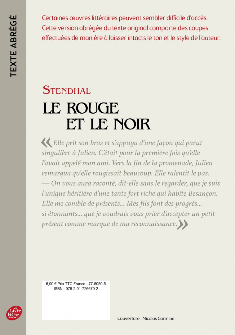 LE ROUGE ET LE NOIR - EDITION ABREGEE - STENDHAL - POCHE JEUNESSE