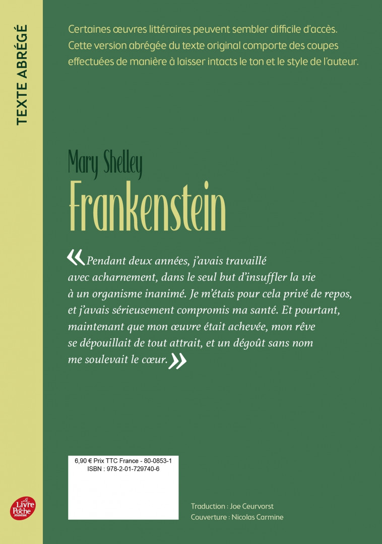 Frankenstein - Edition abrégée - Shelley Mary, Ceurvorst Joe - POCHE JEUNESSE