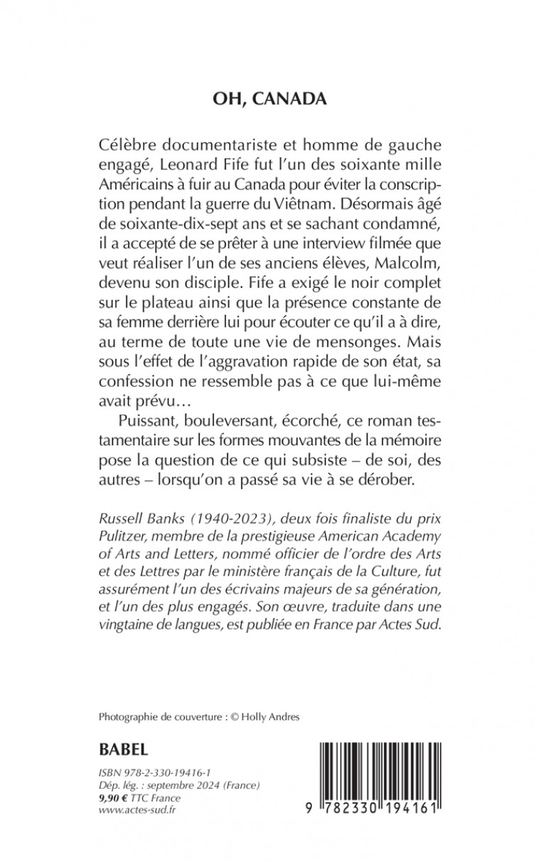 Oh, Canada - Banks Russell, Furlan Pierre - ACTES SUD