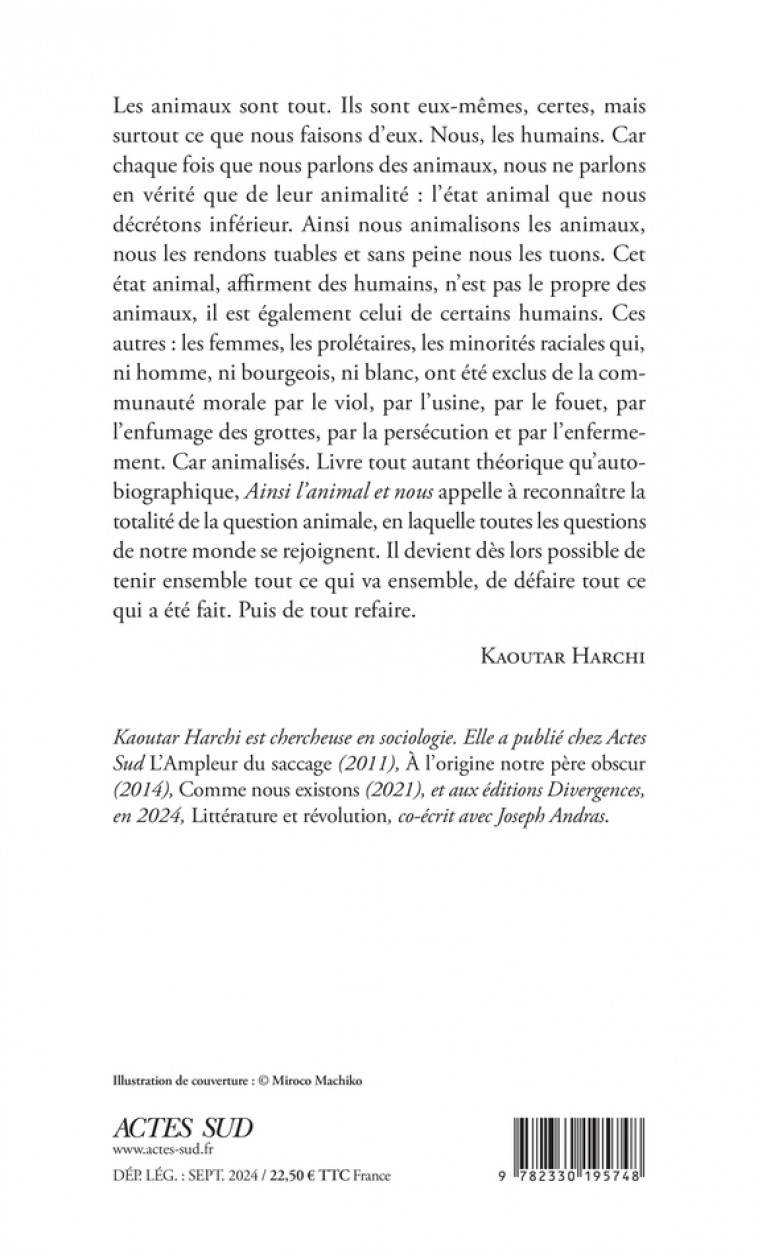 Ainsi l'Animal et nous - Harchi Kaoutar - ACTES SUD