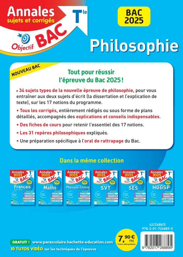 Annales Objectif BAC 2025 - Philosophie Tle - sujets et corrigés - Yohann Durand, Nathalie Nieuviarts - HACHETTE EDUC