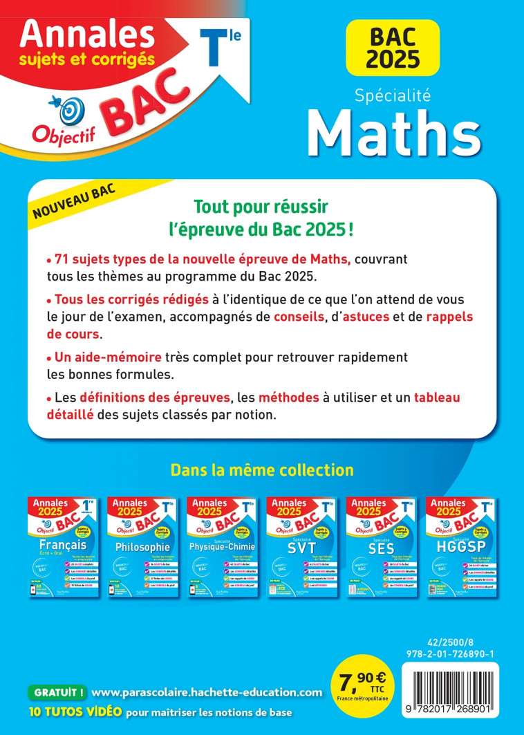 Annales Objectif BAC 2025 - Spécialité Maths Tle - sujets et corrigés - Sandrine Bodini-Lefranc, Sandrine Dubois, Olivier Bodini - HACHETTE EDUC