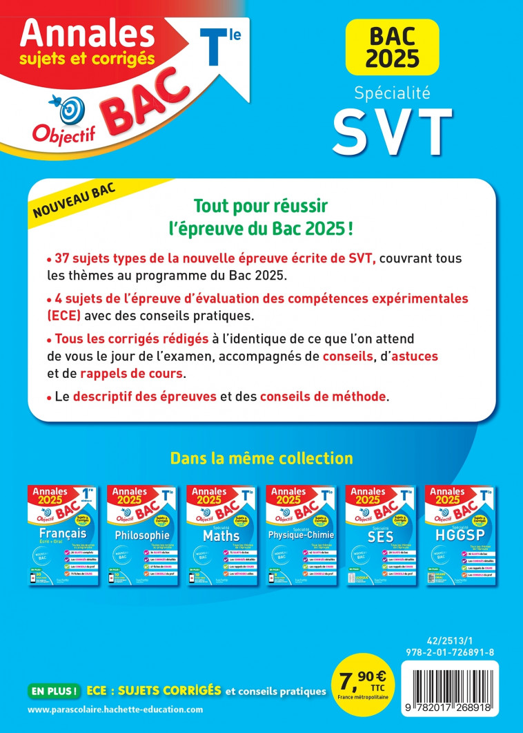 Annales Objectif BAC 2025 - Spécialité SVT Tle - sujets et corrigés - Patrice Delguel, Nathalie Fabien - HACHETTE EDUC