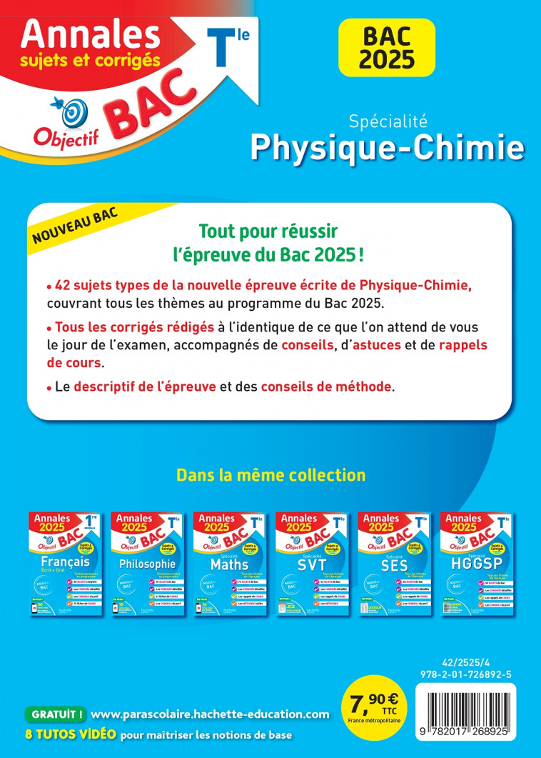 Annales Objectif BAC 2025 - Spécialité Physique-Chimie - sujets et corrigés -  , Rudy Latchimy - HACHETTE EDUC