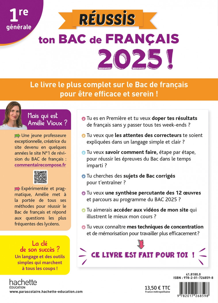 Réussis ton Bac de français 2025 avec Amélie Vioux 1re générale - Amélie Vioux - HACHETTE EDUC