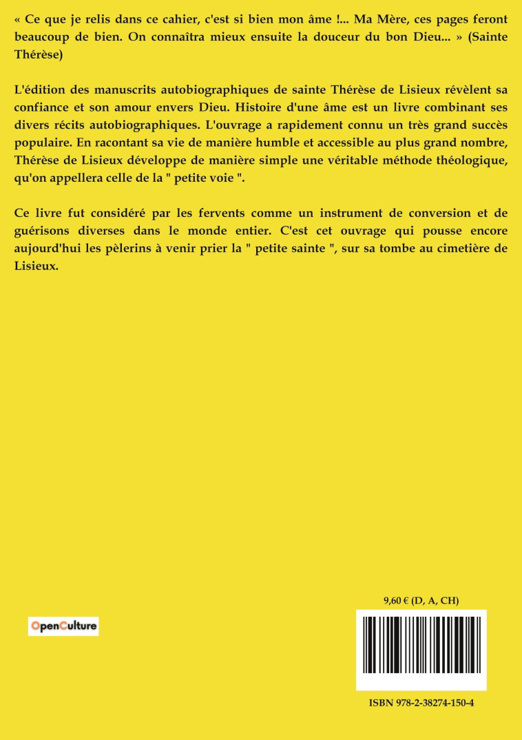 Histoire d'une âme - Thérèse De Lisieux - CULTUREA